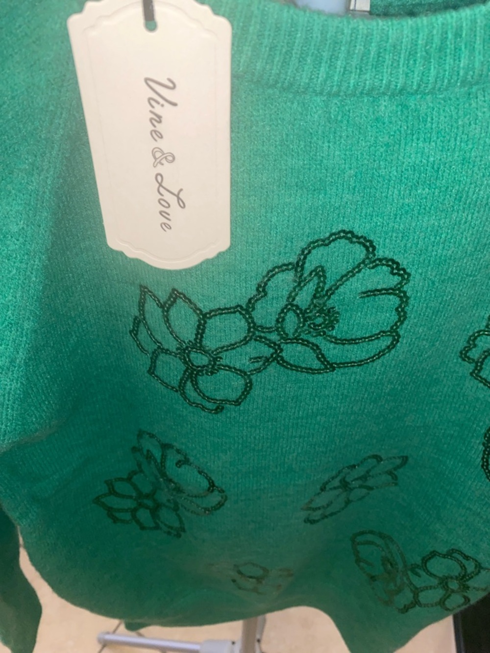Vine & Love Emerald Green Crew Neck Sweater NWT 19” PTP - Picture 3 of 5